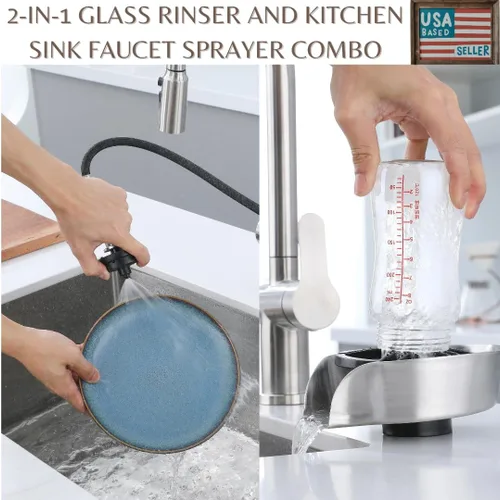 Miniatura 8 de Enjuagadora de vidrio 2 en 1 para fregadero de cocina, limpiador de vasos de acero inoxidable, lavadora de botellas de encimera, accesorios