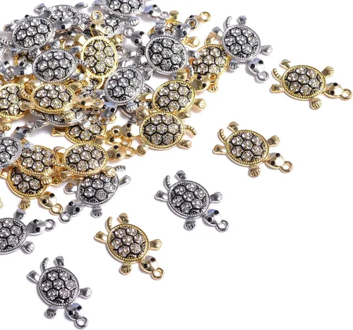 Miniatura 11 de stino 40 Piezas de Encantos de Diamantino, Suministros para Hacer Joyería de Corazón de Tortuga y Rombo, Colgantes de Cristal Chapados en Plata y Oro