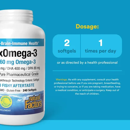 Miniatura 3 de Natural Factors, Aceite de pescado RxOmega-3, grado farmacéutico, 1260 mg de omega-3 por porción, sin regusto a pescado, 240 unidades (paquete de 1)
