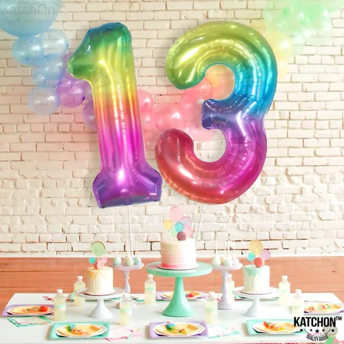 Miniatura 7 de KatchOn, Globo gigante arcoíris número 13 – 40 pulgadas Globos de cumpleaños 13 Decoraciones de cumpleaños 13 para niñas Globos de números