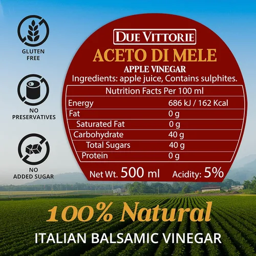 Miniatura 6 de Due Vittorie Vinagre de manzana Vinagre de sidra de manzana crudo fácil de beber envejecido en barriles de vino de barrica, vinagre gourmet