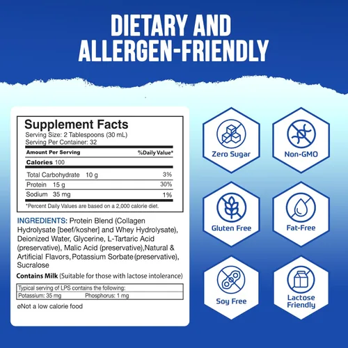 Miniatura 6 de Nutritional Designs LPS Suplemento líquido de colágeno y proteína de suero de leche, bebida sin azúcar, sin OMG, promueve la piel y el cabello