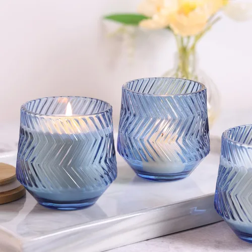 Miniatura 5 de 8 tarros de velas azules de 7 onzas para hacer velas, tarros de vela únicos acanalados, tarros de vidrio con tapas de bambú y etiquetas