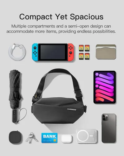 Miniatura 7 de Inateck Bolso bandolera elegante con correa de hombro ajustable, resistente a salpicaduras para hombres y mujeres, cangurera multiusos para viajes