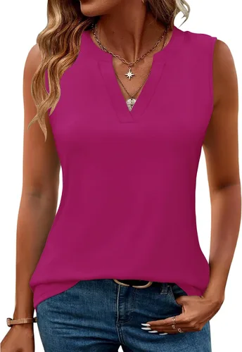 Miniatura 36 de Romanstii Camisas sin mangas para mujer, estilo casual, de verano, cuello en V, blusas elegantes, túnica