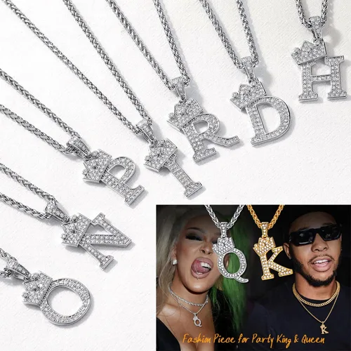 Miniatura 7 de U7 Collar de letras A-Z para hombres y mujeres chapado en oro de 18 quilates con cadena de nombre de 22 a 24 pulgadas color plata y oro negro