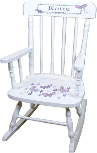 Miniatura 8 de My Bambino Mecedora personalizada de madera blanca para niña, regalo para bebé (arco iris bohemio)