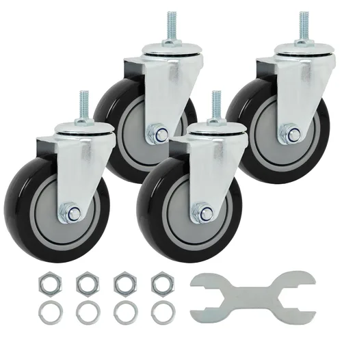 Miniatura 11 de Finnhomy Ruedas giratorias roscadas resistentes de 2 pulgadas, 1/4 pulgadas a 20 x 1 con freno, juego de 4 para estantes de alambre, ruedas lisas