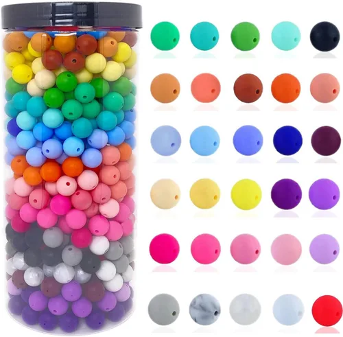 600 cuentas de silicona, cuentas redondas de silicona de 0.472 pulgadas a granel para hacer llaveros, 30 colores, cuentas focales de silicona,