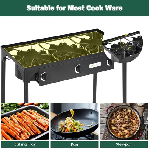 Miniatura 5 de Goplus - Hornillo portátil de gas propano para exteriores, quemador de hierro fundido con patas desmontables para camping