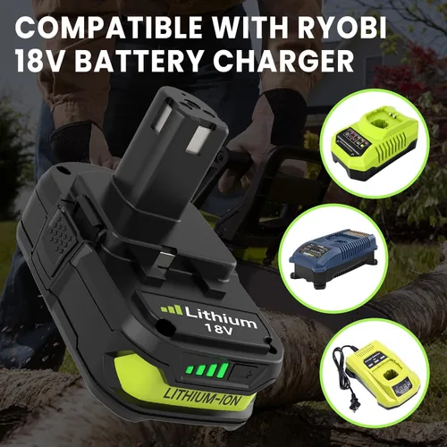 Miniatura 5 de Paquete de 2 baterías y cargador de 3600 mAh compatibles con batería de iones de litio Ryobi de 18 V 3.6 Ah y cargador P117 de repuesto