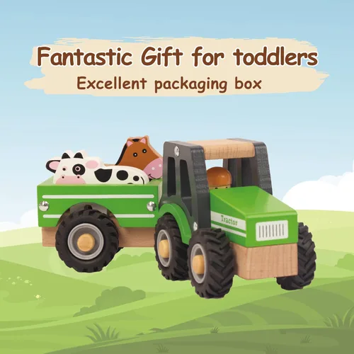 Miniatura 4 de Juguetes de tractor de madera para niños pequeños de 1 a 3 años, juguetes de vehículos para bebés, juguetes de mano para niños y niñas de 1, 2, 3