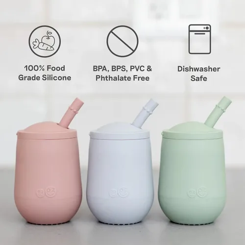 Miniatura 7 de ezpz Taza Mini + Sistema de Entrenamiento con Pajita (Azul) - 9 Meses+ - Taza de Entrenamiento 100% de Silicona para Bebés + Niños Pequeños