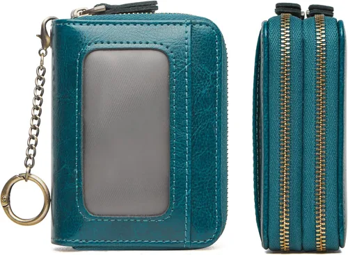 Miniatura 20 de TFKGS Tarjetero de crédito para mujer, cartera RFID de cuero para mujer con bloqueo de cremallera, llavero para tarjetas de acordeón, regalos