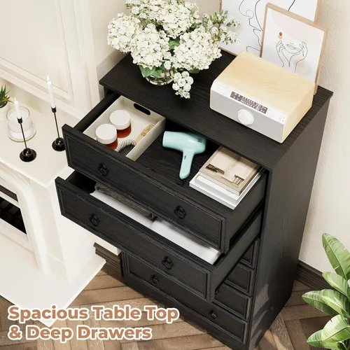 Miniatura 5 de VVFLU Cómoda de 6 cajones de 52" de alto para dormitorio, cómoda de madera de 6 cajones, almacenamiento para ropa, cajones estrechos grandes