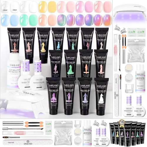 Miniatura 14 de SAVILAND Kit de uñas de polygel sin hema para regalo bonito: kit de inicio de uñas de polygel de 36 colores con solución deslizante y mini lámpara