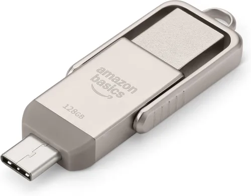 Amazon Basics Unidad Flash USB, Memoria Stick con Puertos Duales USB C y USB A, 128GB, Plata Champán
