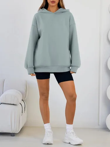 Miniatura 6 de Trendy Queen Sudaderas con capucha de gran tamaño para mujer, cómodas sudaderas de otoño a la moda 2025, trajes casuales de forro polar con bolsillos