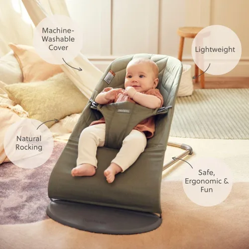 Miniatura 2 de BabyBjörn Bouncer Bliss, Verde Oscuro, Tejido, Colcha de Pétalos Asiento Ajustable de Mecedora para Bebé 2 en 1 y Silla para Niños Pequeños
