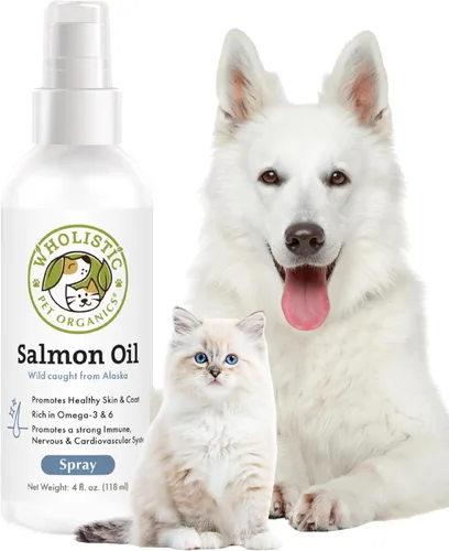 Wholistic Pet Organics Aceite de salmón salvaje de Alaska para perros y gatos, aceite de pescado Omega 3 para perros y gatos, suplemento para piel y