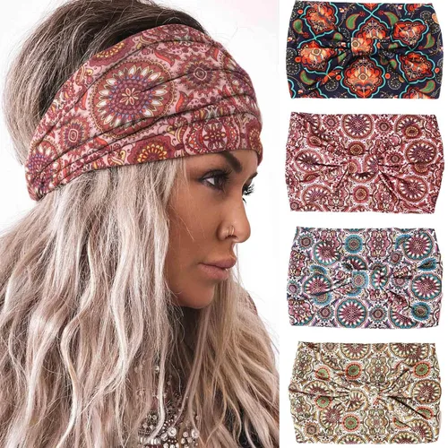 Miniatura 10 de Acenail Diademas anchas para mujer, turbante bohemio, diadema anudada, floral, elástica, antideslizante, para entrenamiento, yoga, bufandas