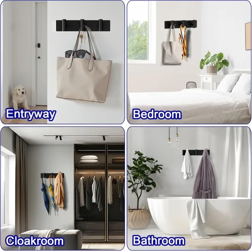 Miniatura 7 de Bntuk Perchero de pared – 3 ganchos para abrigos, toalleros para batas de baño, bolsas, llaves, perchero para sombreros, organizador de toallas