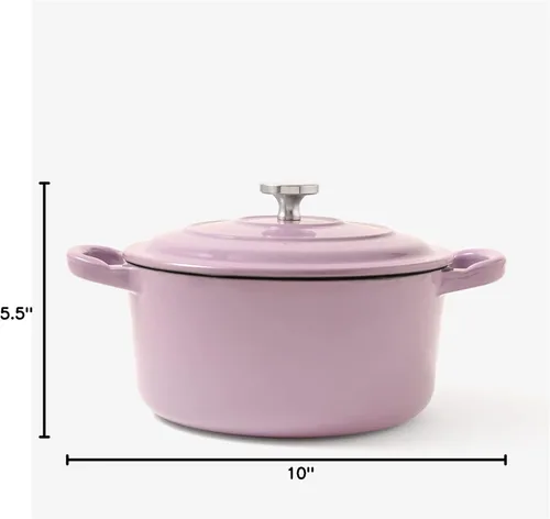 Miniatura 10 de RJ Legend Horno holandés de hierro fundido pre-sazonado de 1.9 cuartos de galón con asa, esmaltado, morado Púrpura