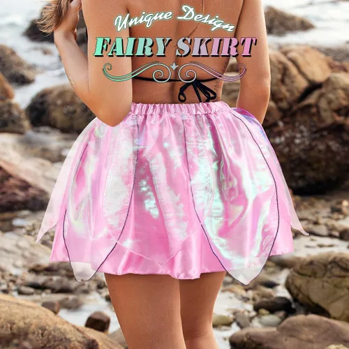 Miniatura 5 de REETAN Falda de hada de moda en capas, falda novedosa de baile de hojas, falda brillante con borlas, falda de festival para mujeres y niñas
