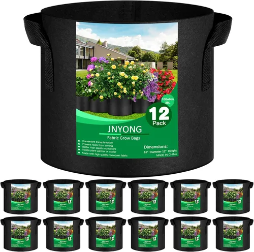 JNYONG - Paquete de 12 bolsas de cultivo no tejidas engrosadas de 10 galones, macetas de tela de aireación con asas