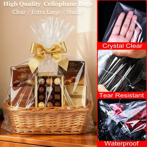 Miniatura 3 de SYOGUA Bolsas de celofán transparente extra grandes, paquete de 5 bolsas de regalo transparentes de 40 x 55 pulgadas, bolsas de plástico enormes
