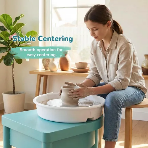 Miniatura 8 de Bonoutil Rueda eléctrica de cerámica de 10 pulgadas con pedal para adultos, máquina formadora de cerámica fácil de centrar, capacidad máxima de 20