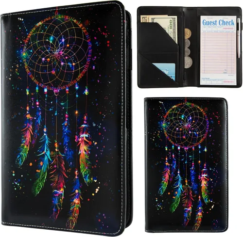 Miniatura 11 de Libretas de servicio para camarera, lindo organizador de piel con bolsillo para dinero, libreta con bolsillo con cremallera, porta cheques