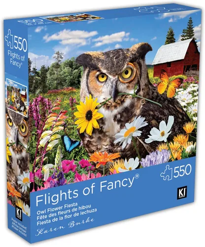 Miniatura 2 de Karen Burke - Rompecabezas de 550 piezas para adultos, fiesta de flores de búho, 24 x 18 pulgadas, rompecabezas de pájaro caprichoso de KI Puzzles