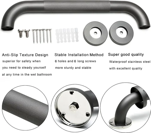 Miniatura 3 de Barra de agarre para ducha, paquete de 2 barras de agarre de baño gris de 12 pulgadas, barras de agarre antideslizantes de acero inoxidable 304