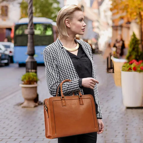 Miniatura 8 de Banuce Maletín de cuero italiano de grano completo genuino vintage y elegante para mujer, bolsa de trabajo de negocios