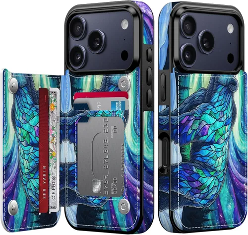 Miniatura 113 de FUNMIKO Funda tipo cartera para iPhone 13 con tarjetero, bloqueo RFID, protección de grado militar y obras de arte impresas con rayos UV, cierre
