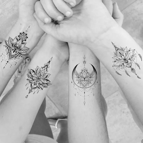Miniatura 3 de EGMBGM 15 hojas de tatuajes temporales de loto negro sexy para mujeres, novias de boda, joyería falsa tribal, colgante de encaje, luna, polilla