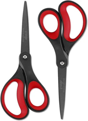 LIVINGO Paquete de 2 tijeras antiadherentes de titanio de 8 pulgadas, agarre cómodo profesional de acero inoxidable, multiusos, tijeras rectas para