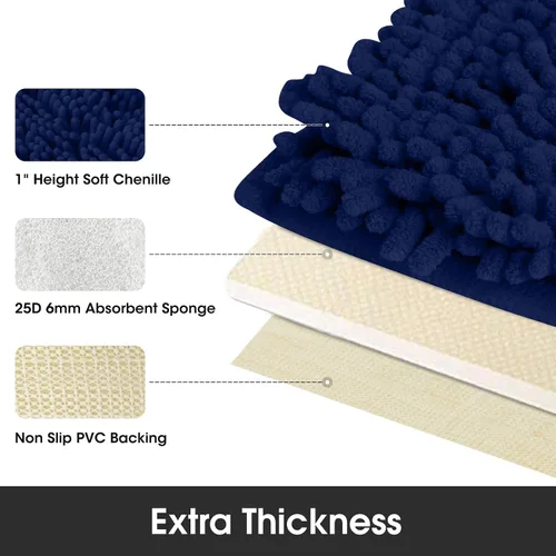 Miniatura 5 de HOMEIDEAS Alfombra de baño azul marino de 20 x 60 pulgadas, ultra suave y absorbente, antideslizante, alfombra de baño larga, felpa de felpilla