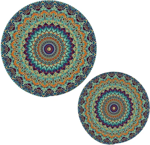Miniatura 10 de ALAZA Juego de salvamanteles redondos de mandala bohemio, juego de soportes de ollas calientes de algodón, posavasos de granja, almohadillas Color21