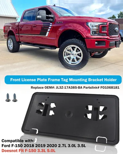 Miniatura 2 de Marco de matrícula delantero para Ford F150 2018 2019 2020 sin taladro, soporte de montaje para parachoques delantero, accesorios F-150