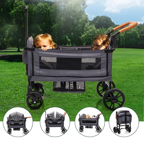 Miniatura 8 de Cochecito de lujo para 2 niños y carga - Ligero plegable de viaje todo terreno doble vagón para recién nacidos y niños pequeños con arnés de 5 Gris