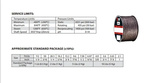 Miniatura 2 de Sterling Seal and Supply (STCC) 2000.250x1 Teadit Style 2000 - Embalaje de grafito flexible trenzado, 1/4 pulgadas CS x 1 lb