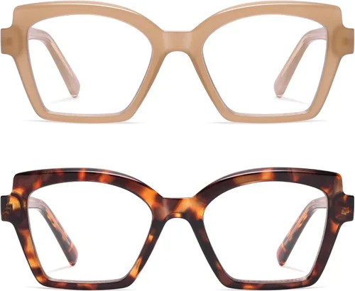 Miniatura 4 de AMOMOMA Paquete de 2 lentes de lectura modernos con diseño de ojo de gato para mujeres y hombres, elegantes lentes cuadrados con bloqueo de luz azul