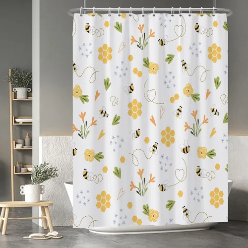 Miniatura 89 de Baocicoo - Cortina de ducha de abeja de miel, diseño de abeja de caricaturas, pista voladora, rústica, floral, para baño, decoración de bañera