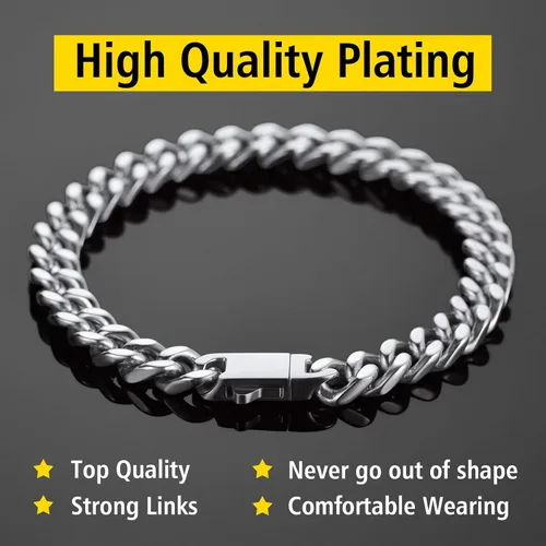 Miniatura 6 de ChainsProMax Pulseras de cadena cubana de acero inoxidable para hombre, 5790.472 in de ancho, 7.58.39 pulgadas de largo, negrodorado