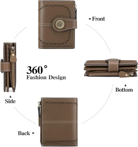 Miniatura 5 de SENDEFN Carteras pequeñas para mujer, con bloqueo RFID, de cuero, plegable, tarjetero con ventana de identificación, (4-brown), Cartera pequeña
