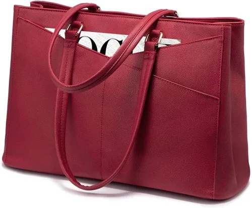 Miniatura 43 de LOVEVOOK Bolsa de mano para computadora portátil para mujer, bolsas de trabajo de cuero de 15.6 pulgadas con soporte grande para tazas para Negro