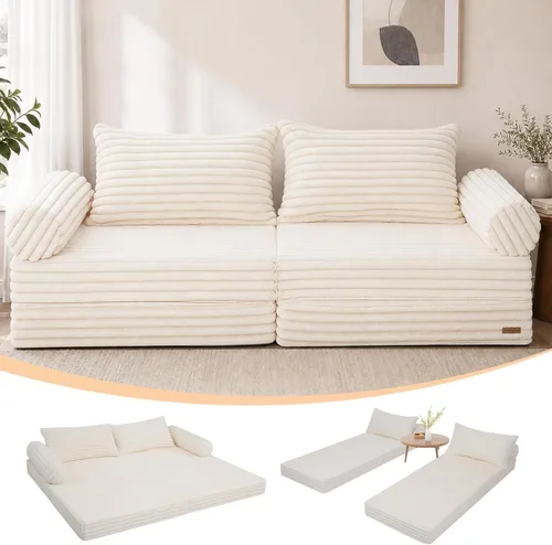 Miniatura 16 de MeMoreCool Sofá cama plegable sin huesos, sofá biplaza convertible de 59 pulgadas, sofá cama plegable de pana 2 en 1 para sala de estar pequeña