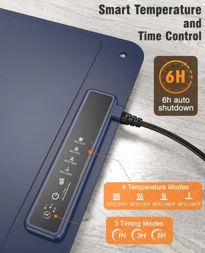 Miniatura 4 de Tapete de calentamiento de alimentos de 36 x 16 pulgadas, bandeja de calentamiento eléctrico de calentamiento rápido, 4 ajustes de temperatura, 3